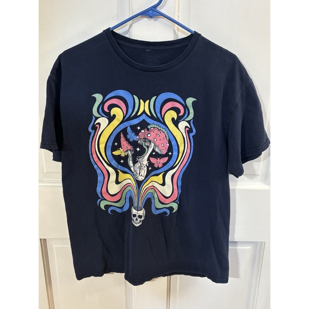 Call Your Mother T-Shirt Blue Psychedelic Mushroom Graphic Tee Women's Size S